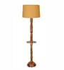 Rustic Wood Floor Lamp, Walnut Brown with Multicolor Fabric Shade, Yellow