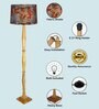 Rustic Wood Floor Lamp, Walnut Brown with Multicolor Fabric Shade, Floreo Meadow