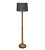 Rustic Wood Floor Lamp in Walnut Brown with Multicolor Fabric Shade, Dome Base, Grey Shade