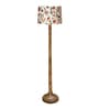 Rustic Wood Floor Lamp in Walnut Brown with Multicolor Fabric Shade, Dome Base, Vine and Flower Shade