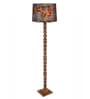Rustic Wood Floor Lamp, Walnut Brown with Multicolor Fabric Shade, Sweetie Round, Floreo Meadow