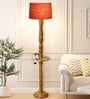 Rustic Wood Floor Lamp, Walnut Brown with Multicolor Fabric Shade, Red