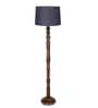 Rustic Wood Floor Lamp, Walnut Brown with Multicolor Fabric Shade, Grey