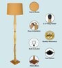 Rustic Wood Floor Lamp, Walnut Brown with Multicolor Fabric Shade, Fanny Figure, Yellow