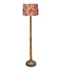 Rustic Wood Floor Lamp in Walnut Brown with Multicolor Fabric Shade Dome Base, Bird Shade