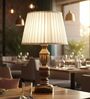 Rustic Wooden Table Lamp  with Pleated White Fabric Shade | Modern Farmhouse Bedside Lamp for Living Room, Bedroom & Home D cor