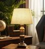 Rustic Wooden Table Lamp  with Premium Jute Fabric Shade | Modern Farmhouse Bedside Lamp for Living Room, Bedroom & Home D cor