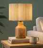 Rustic Wooden Table Lamp with Beige Fabric Shade