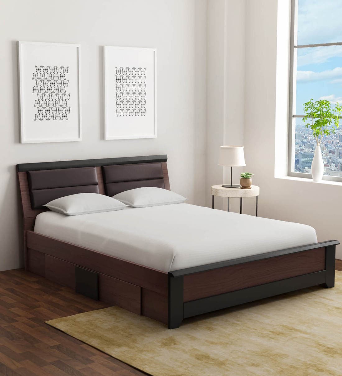 Buy Ryouta Queen Size Upholstered Bed With Drawer Storage In Wenge