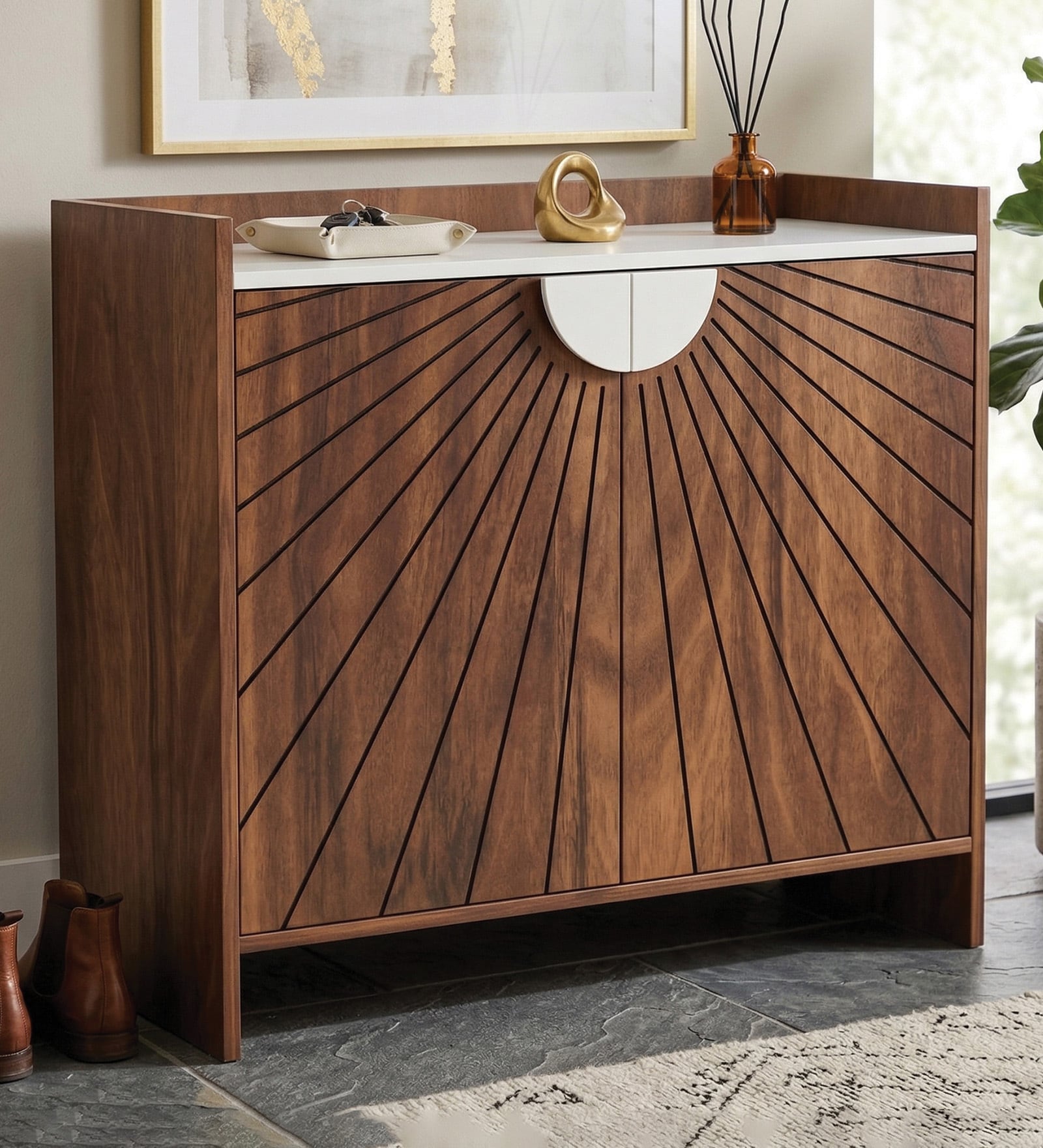 Ryuk 2 Door Shoe Cabinet In Brown Maple & White Color