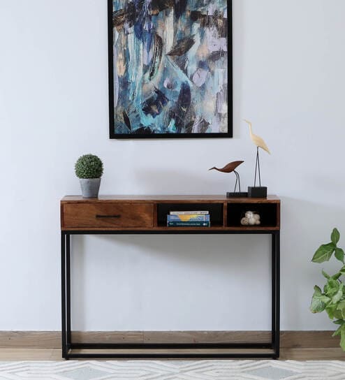 Rybnik Solid Wood Console Table In Walnut Finish
