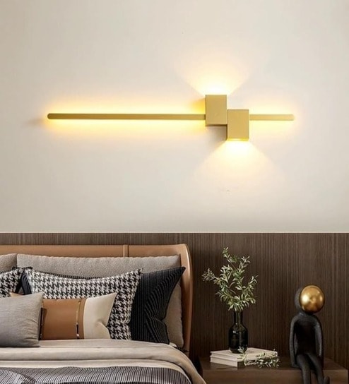 Ryder 600mm Linear Wall Light Gold Body Dual Spot Modern Decorative Wall Lamp for Living Room Bedroom