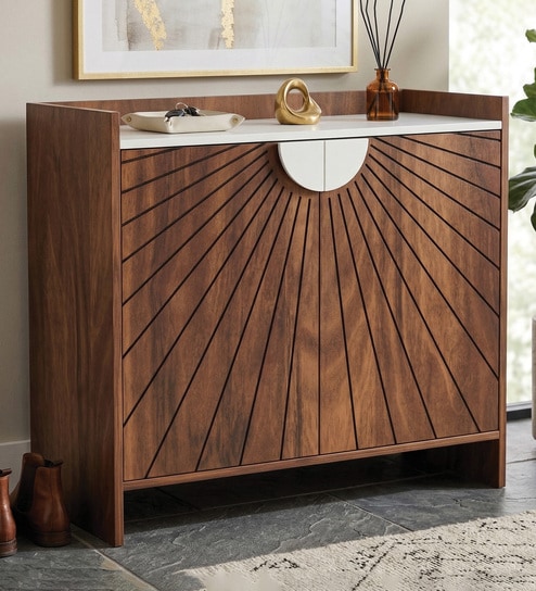 Ryuk 2 Door Shoe Cabinet In Brown Maple & White Color