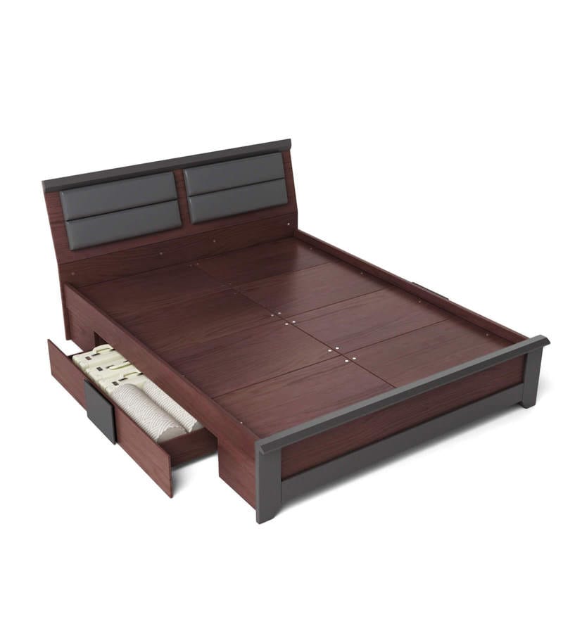 Buy Ryouta Queen Size Bed with Storage in Wenge Finish By Mintwud