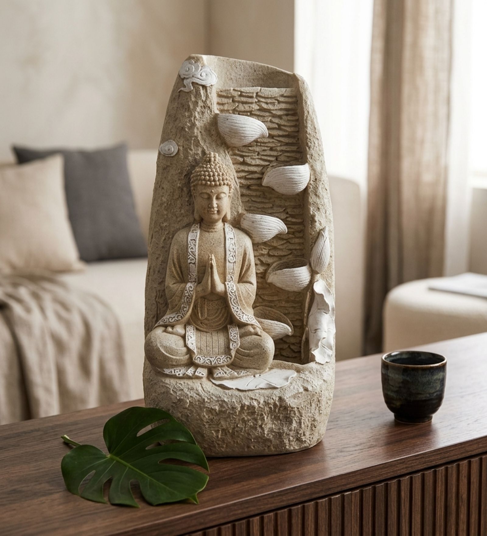 Ivory Serenity Buddha Cascading Tabletop Water Fountain