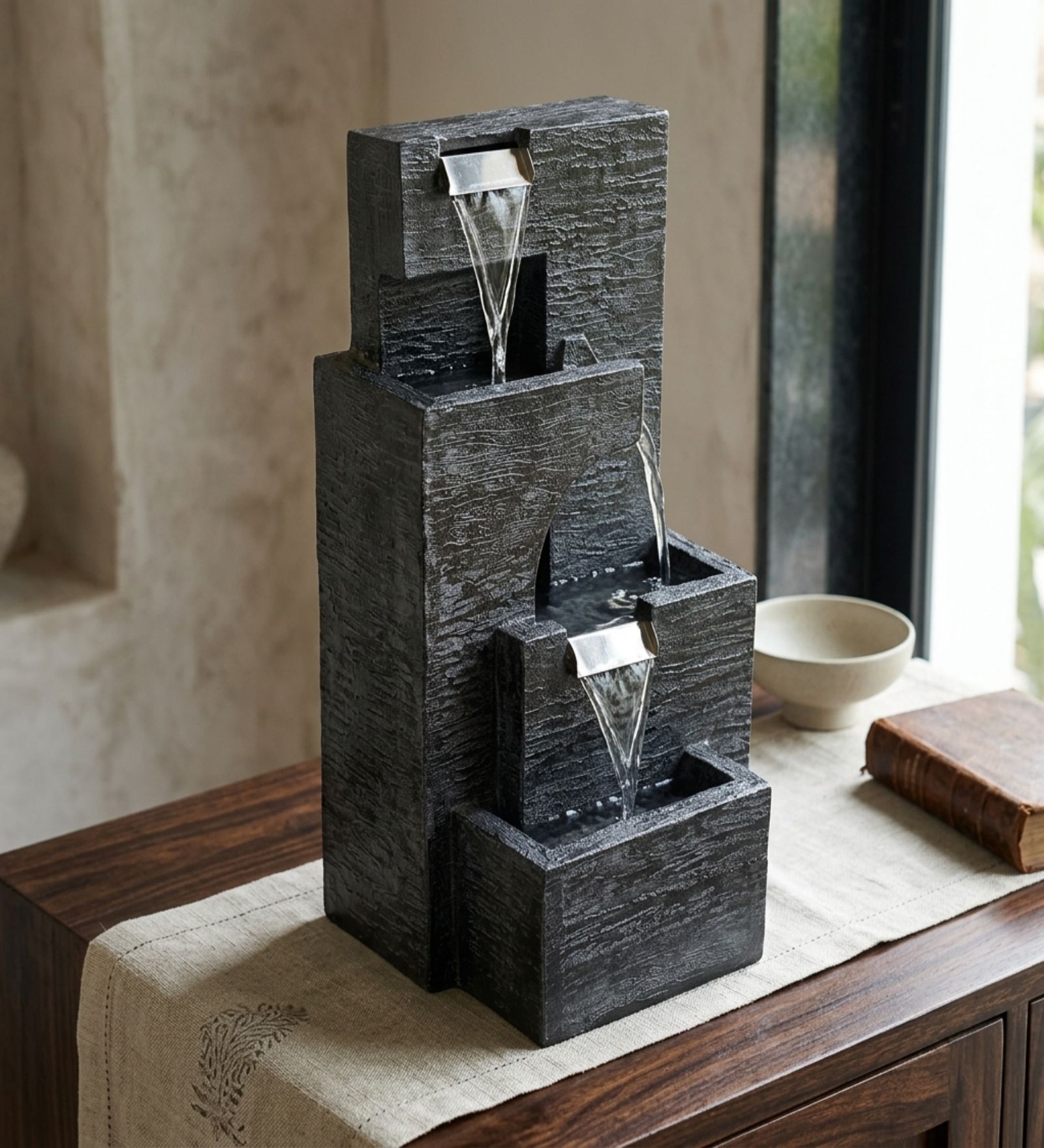 Midnight Cascade Tabletop Water Fountain
