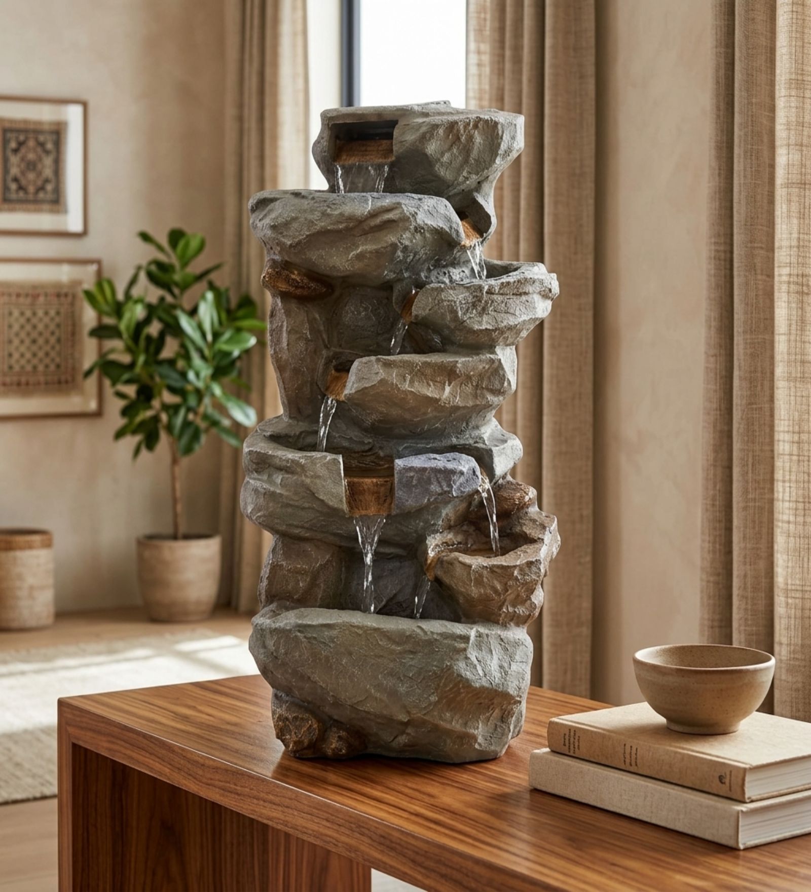 Rustic Stone Cascade Water Fountain