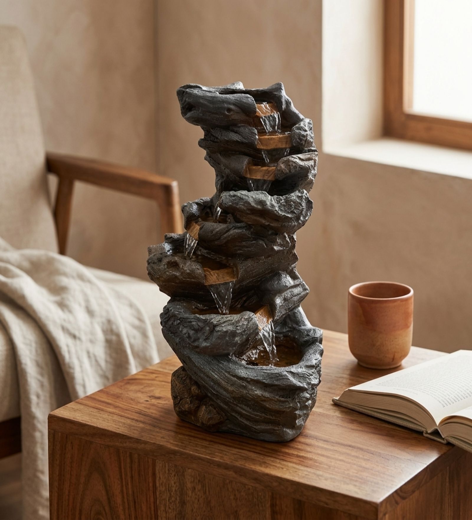 Spiral Stone Cascade Water Fountain