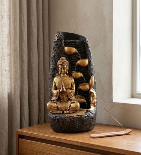 Golden Serenity Buddha Cascading Bowl Water Fountain