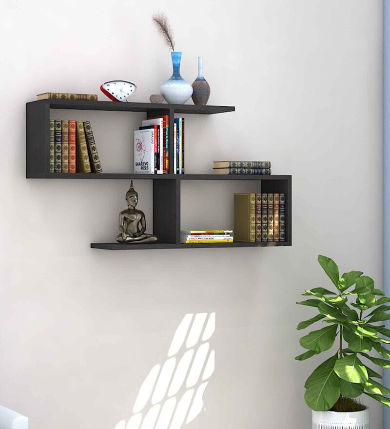 Buy S Shape Engineered Wood Wall Shelf In Brown By Klaxon Online Modern Wall Shelves Wall