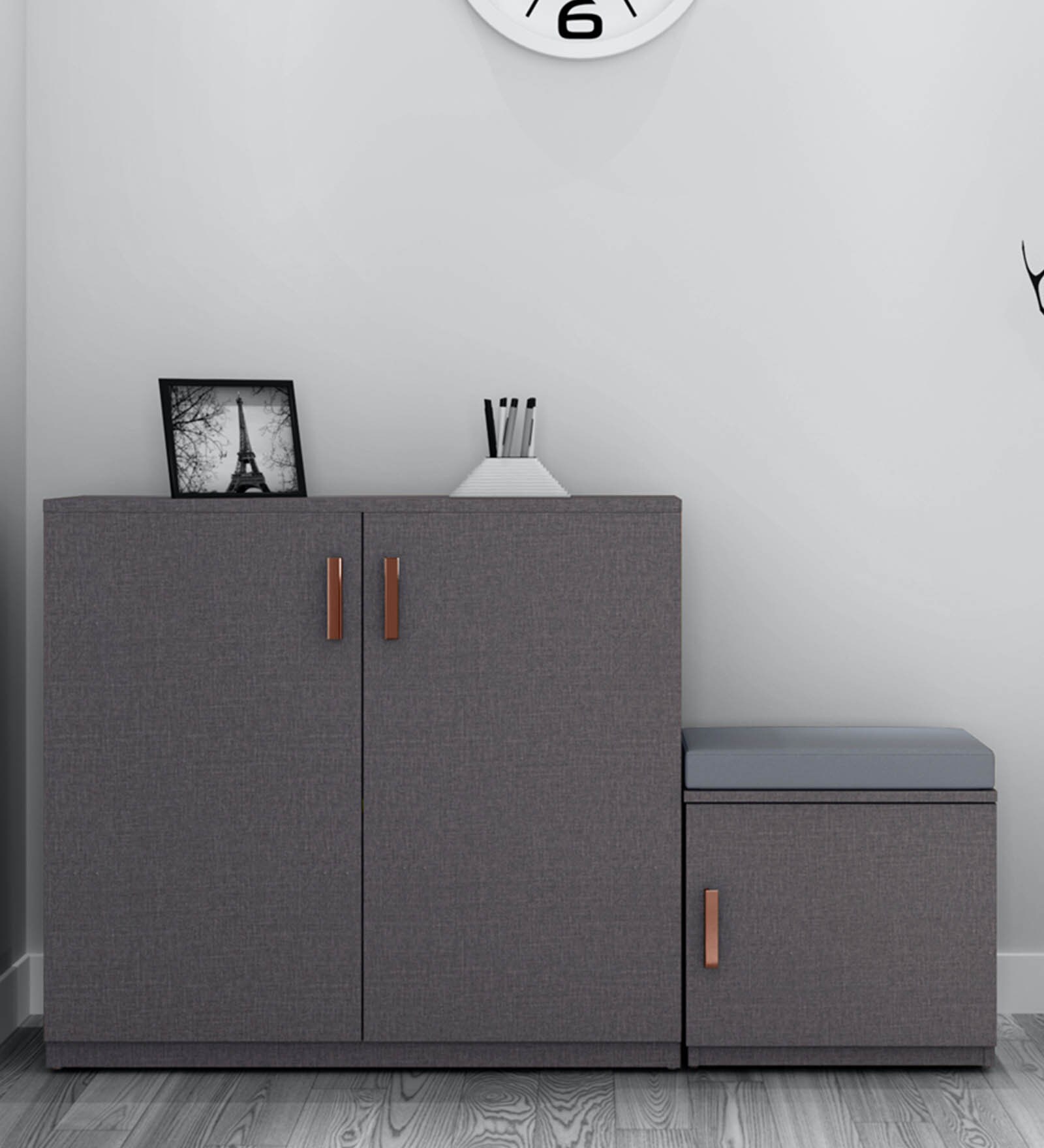 S29 Shoe Rack with Seating in Grey Finish