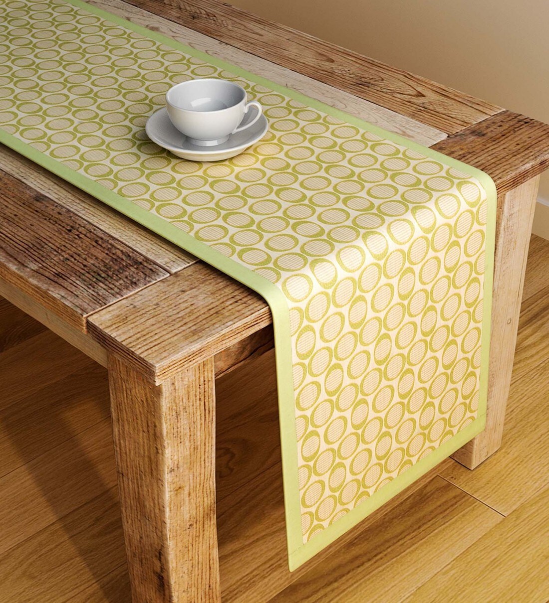 Buy Geometric Pattern Green Polyester 72x12 Inches Table Runner By