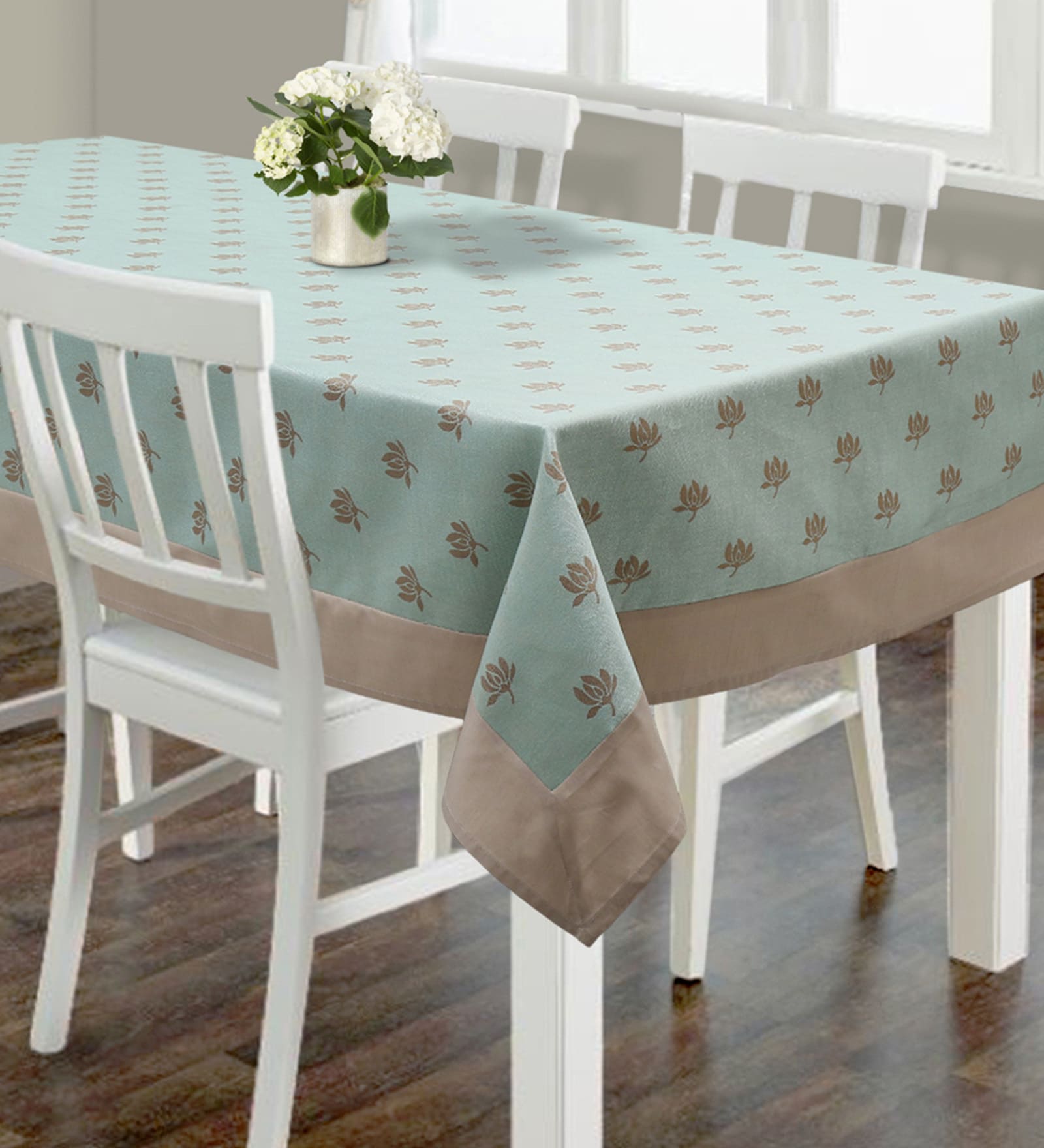 Floral Pattern Blue Polyester 90x60 Inch Table Cloth