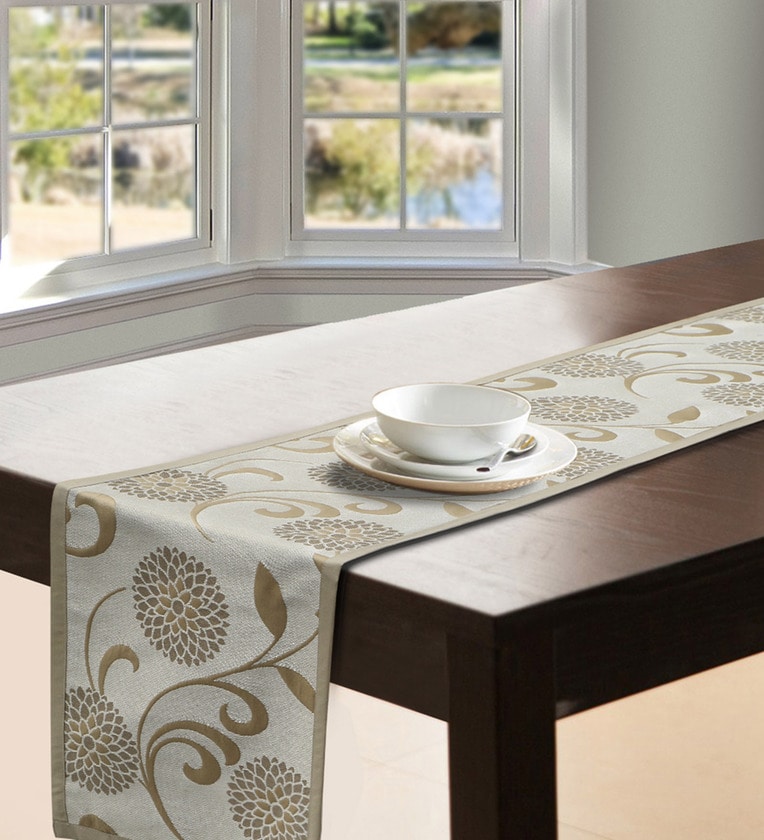 Buy Floral Pattern Beige Polyester 72X12 Inches Table Runner By S9Home
