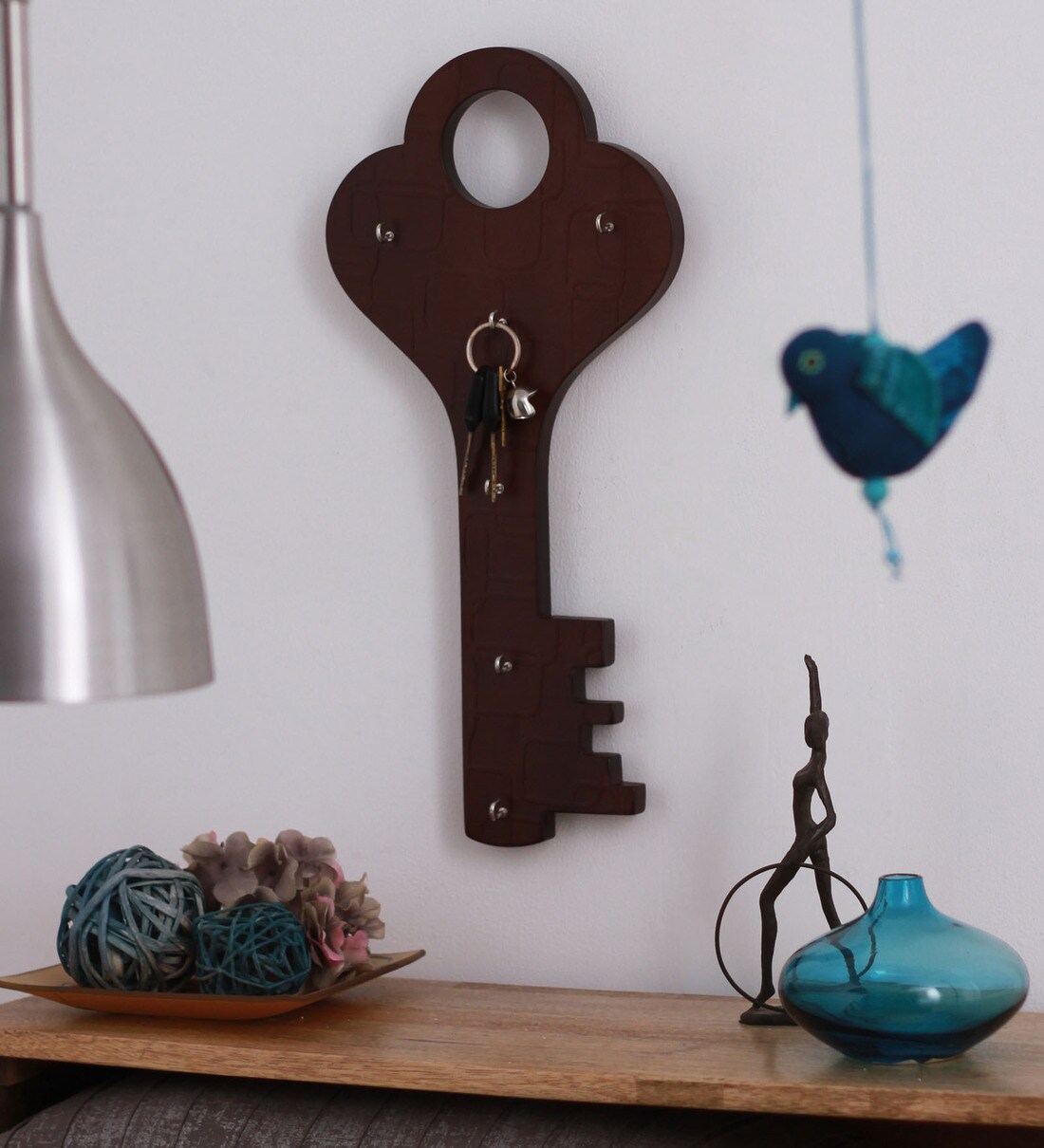 Buy Key Shaped Brown Wood Key Holder by Safal Quartz Online Novelty