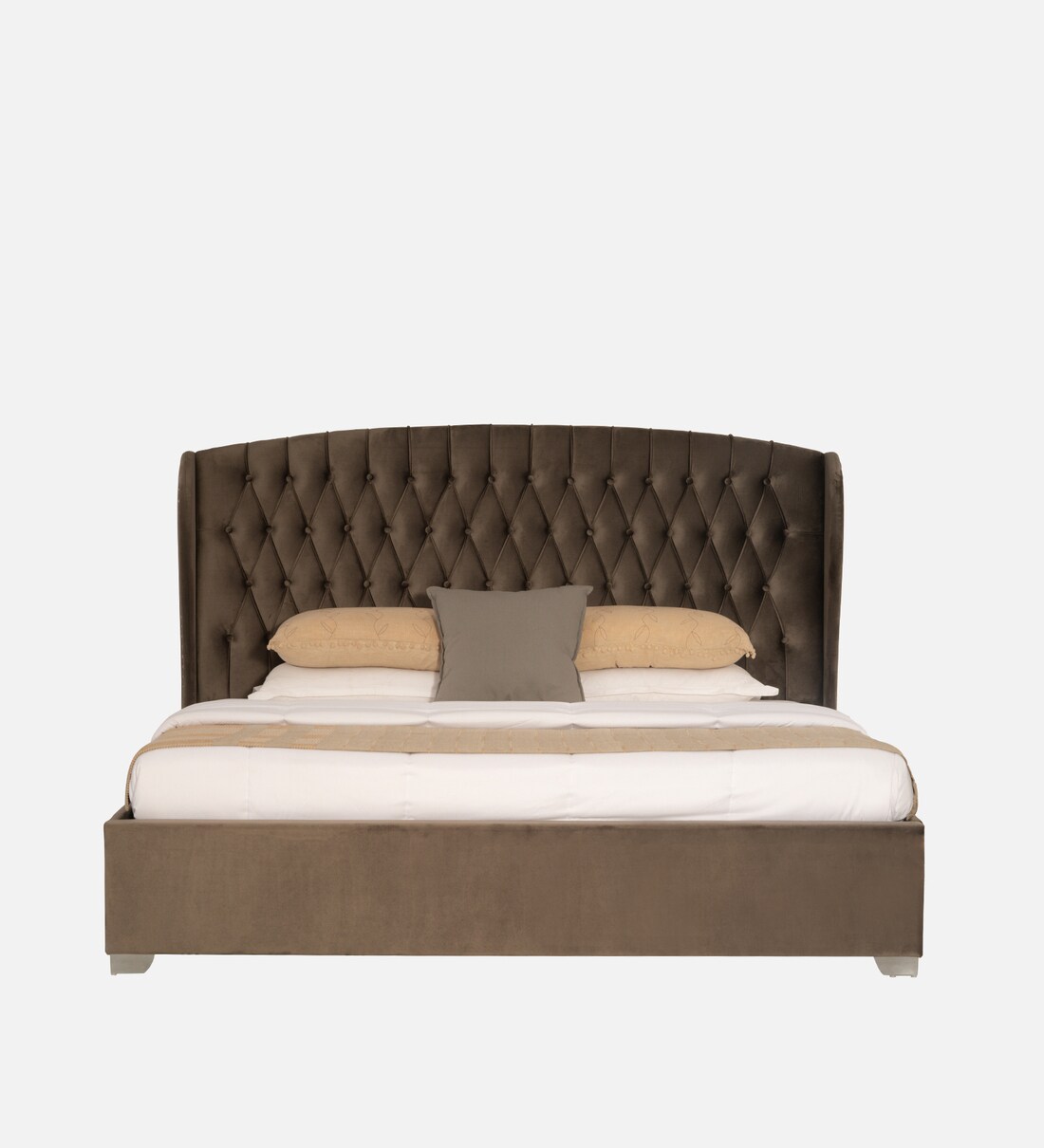 Buy Salvador Fabric Upholstered King Size Bed in Dark Brown Colour by