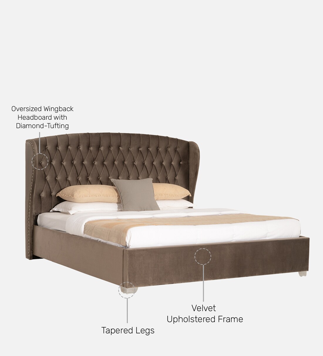 Buy Salvador Fabric Upholstered King Size Bed in Dark Brown Colour by