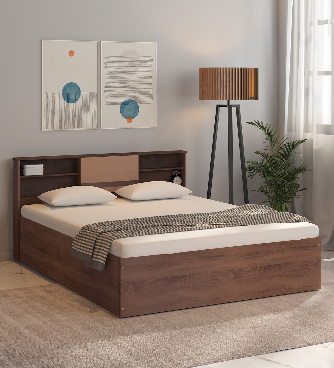 Buy Sango King Size Bed in Walnut Finish with Box Storage at 29 OFF by
