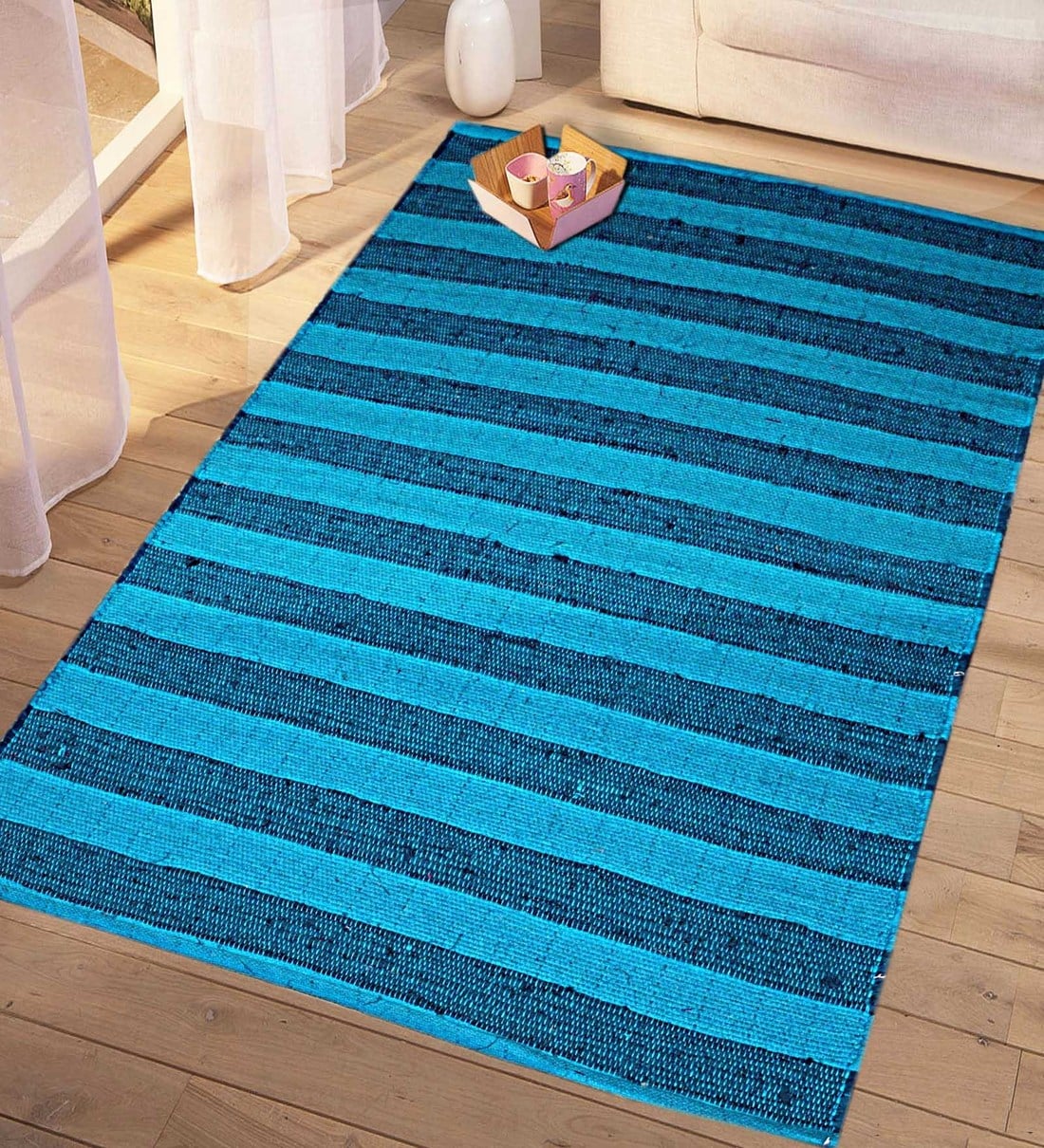 Buy Blue Cotton Hand Woven 3 X 5 Feet Dhurrie at 6% OFF by Saral Home ...