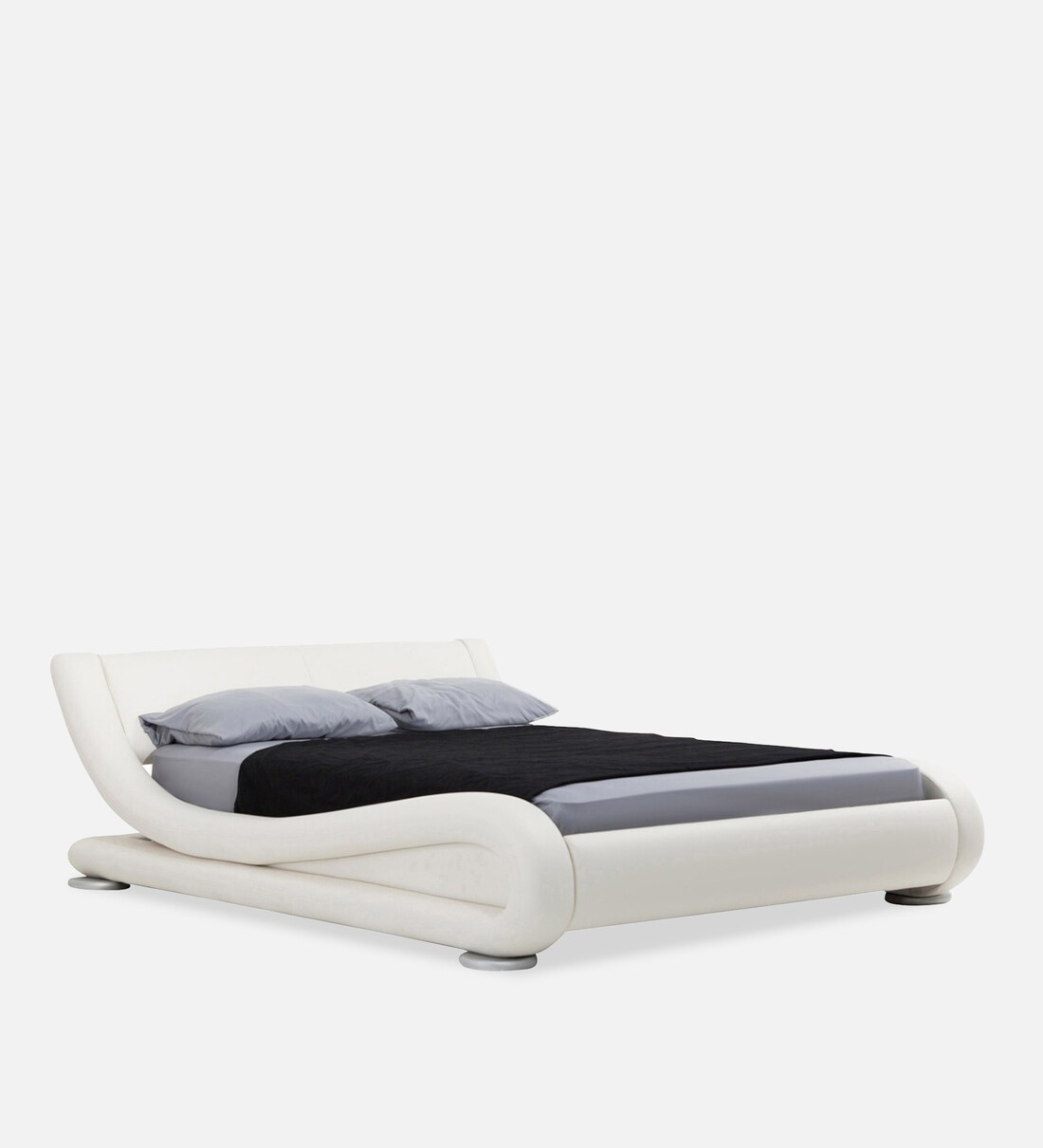 Buy Savvy Leatherette Upholstered Queen Size Bed in White Colour Online