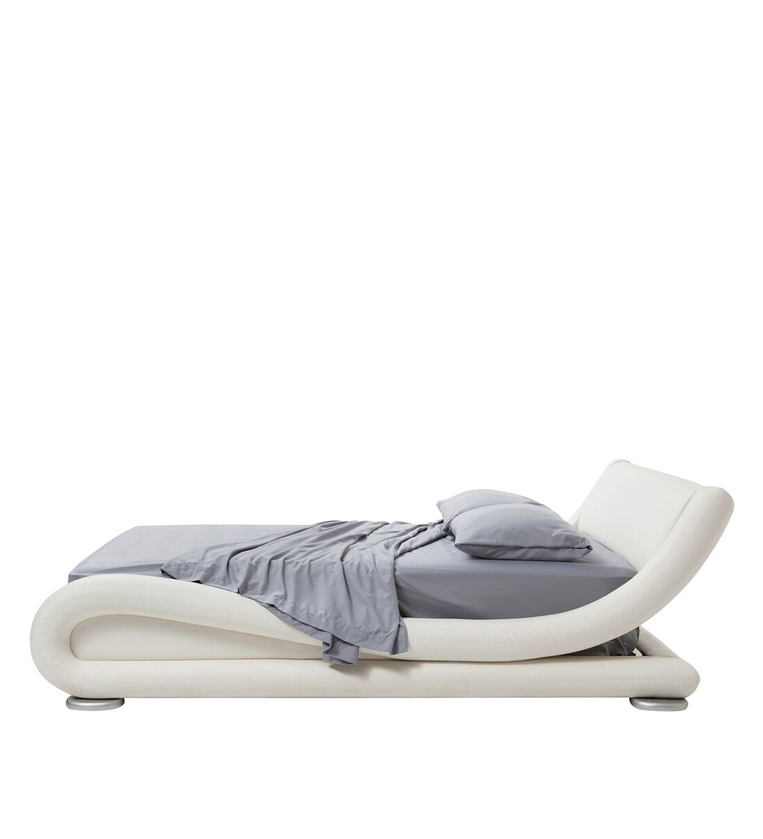 Buy Savvy Leatherette Upholstered Queen Size Bed in White Colour Online