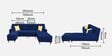 Santiago Fabric 6 Seater LHS Sectional Sofa with Ottoman in Blue Colour