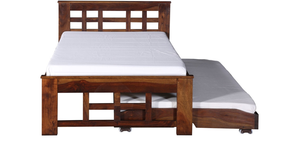 Buy Raliegh Single Bed with Trundle in Provincial Teak Finish by