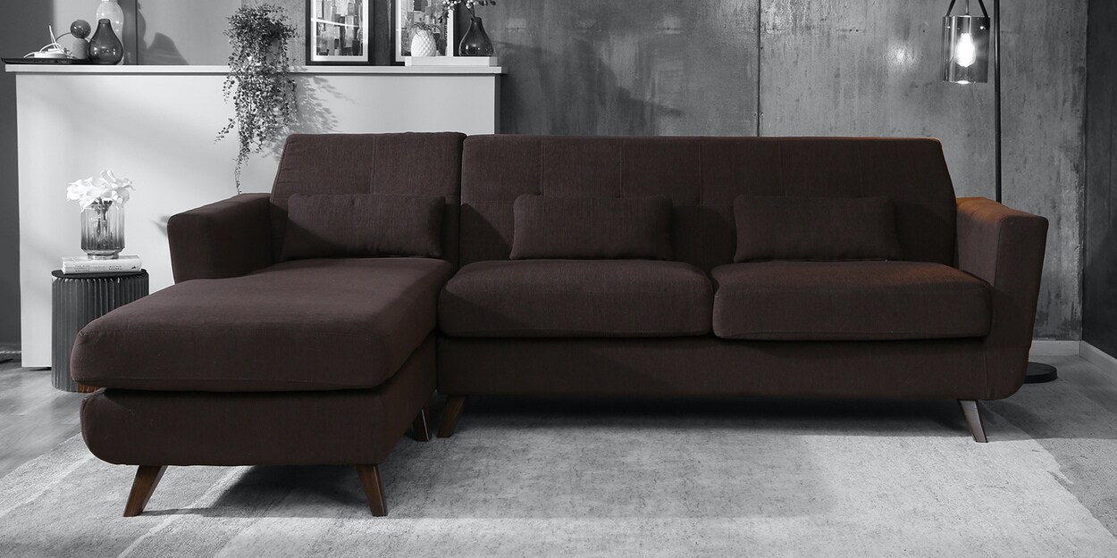 Buy Santiago Fabric RHS Sectional Sofa (3 + Lounger) in Chestnut Brown Colour at 6 OFF by