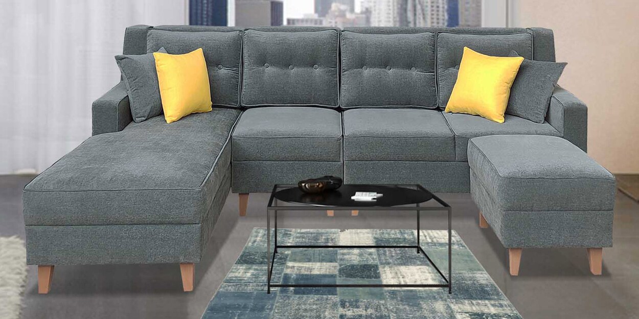 Buy Santiago Fabric RHS Sectional Sofa in Grey Colour by ARRA Online