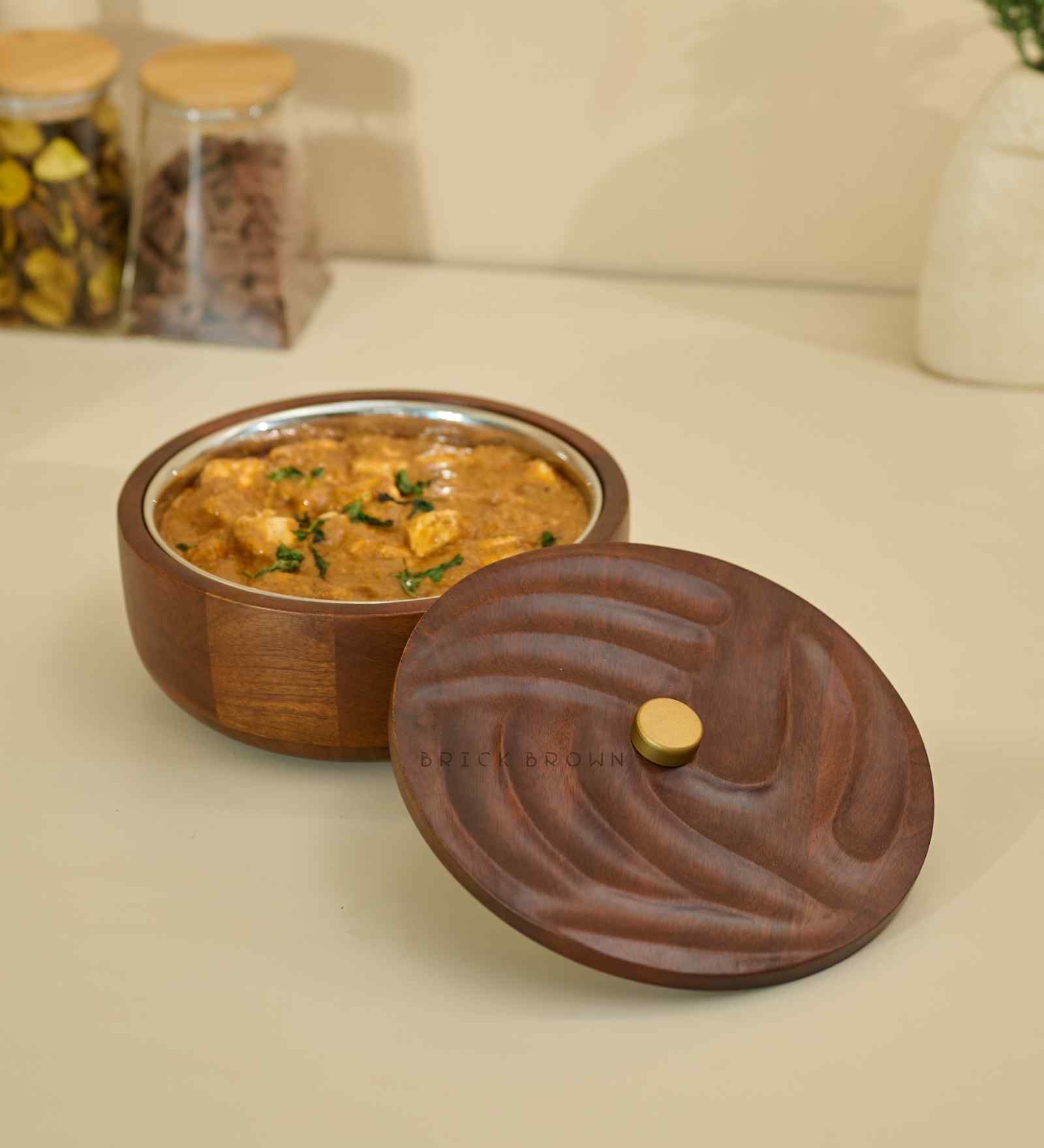 Saaj Brown Wooden Casserole