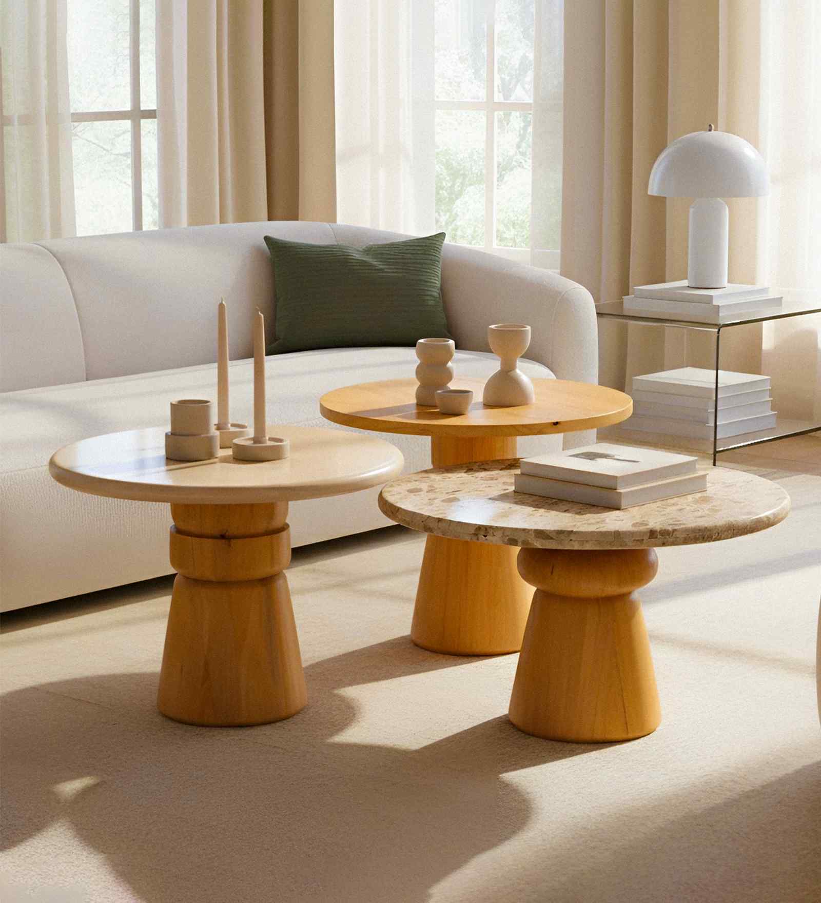 Saanra Marble Top Coffee Table Set Of 3 In Light Mango Finish Saanra Marble Top Coffee Table Set Of 3 In Light Mango Finish