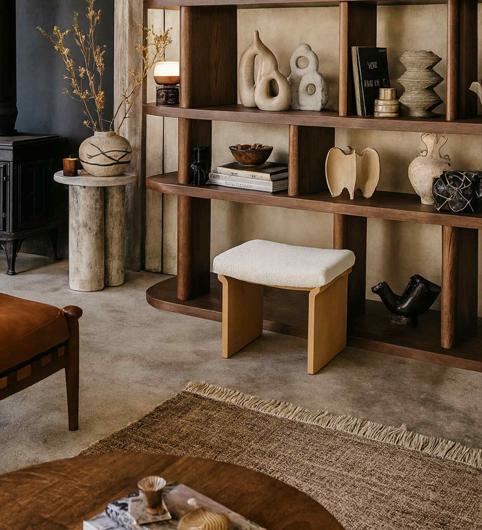 Saanra Pouffe In Light Mango Finish