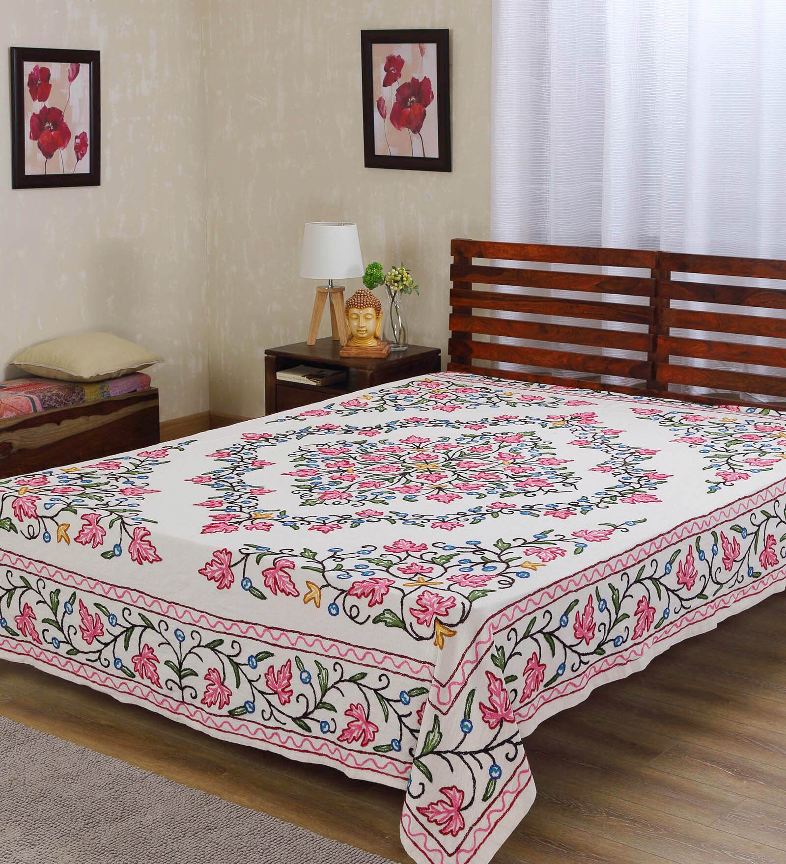 Buy SaazEKashmir Embroidered Quiral hand Bed cover Online Indian