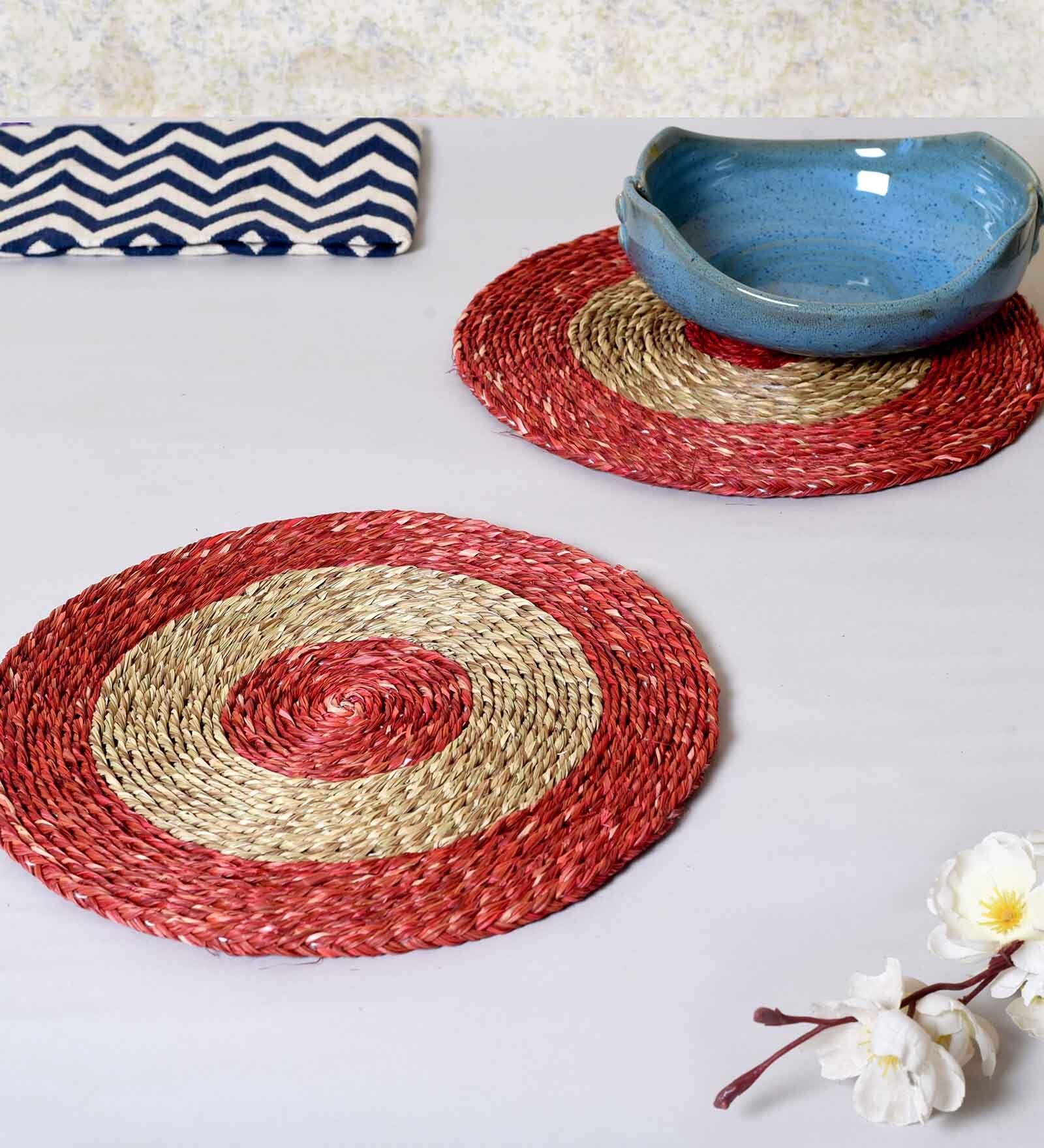 Sabai Grass Red & Brown Dish Coaster Set of 2