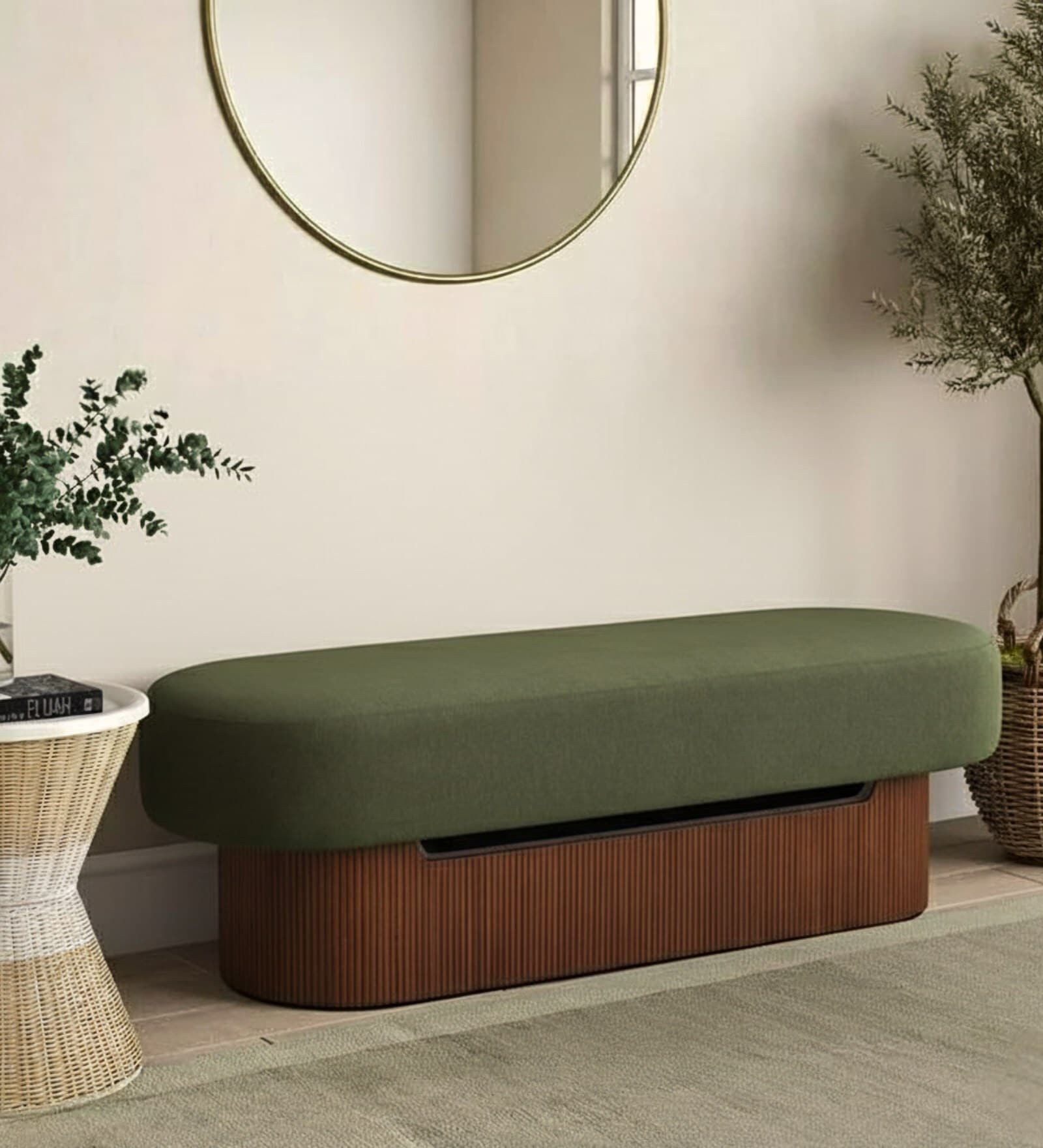 Sablon Fabric Bench In Olive Colour Sablon Fabric Bench In Olive Colour