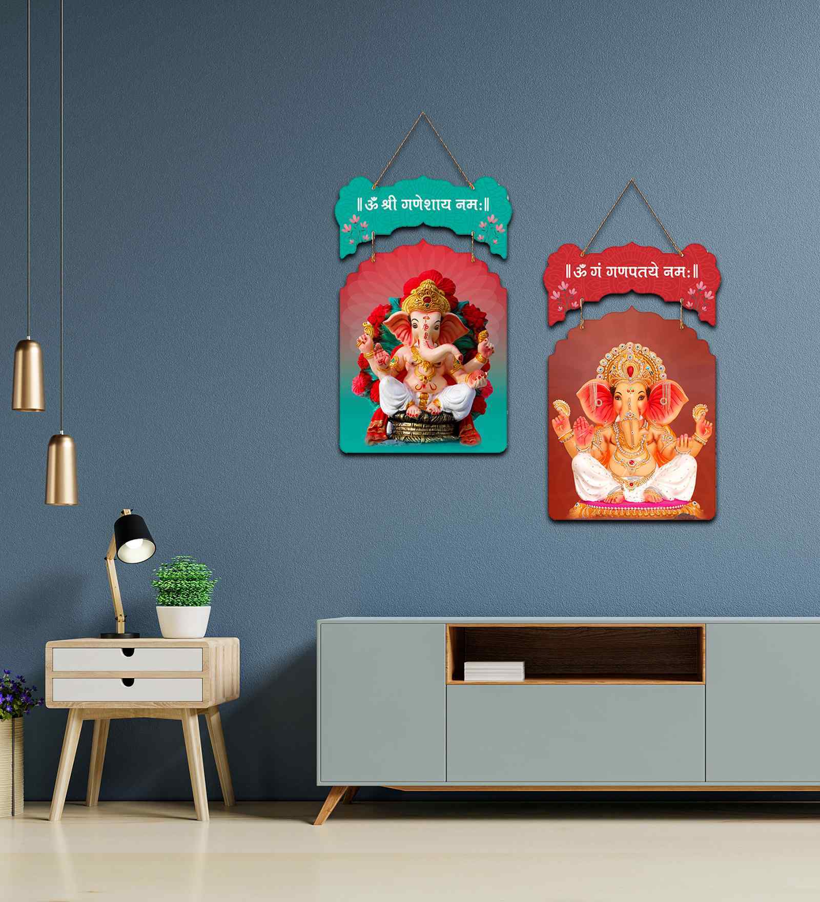 Set of 2  Lord Ganesha Wooden Wall Hanging