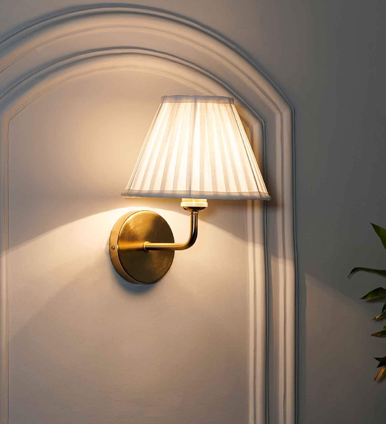 Sadie Shine Brass Metal Finish Wall Light With Pleated Shade