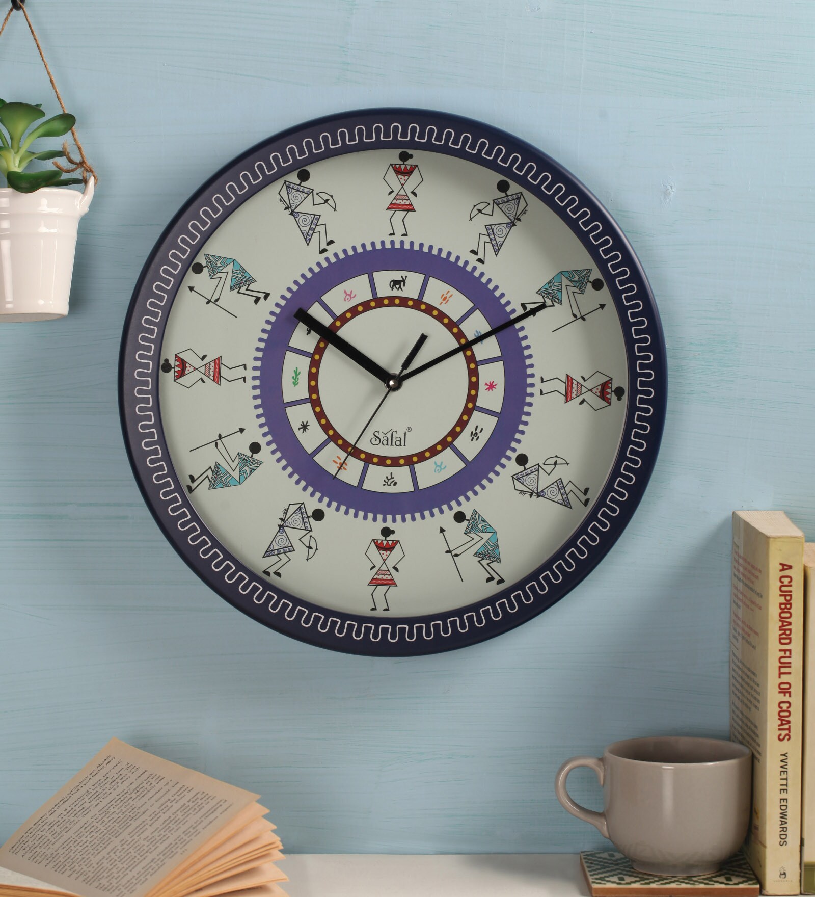 Blue Engineered Wood Analog Wall Clock