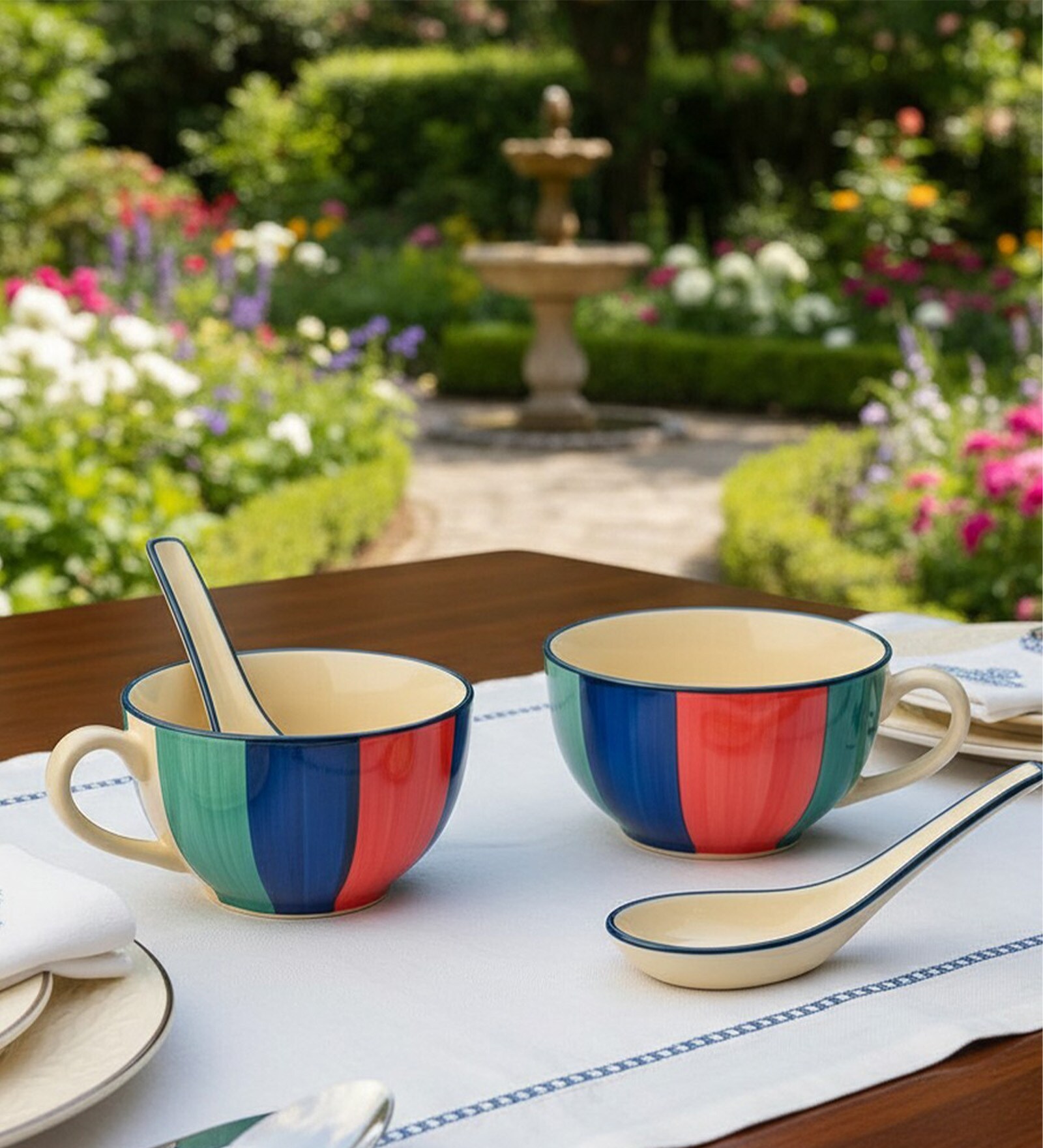 Saffron Indigo Delight Ceramic Bowl Set of 2(300ml Each)