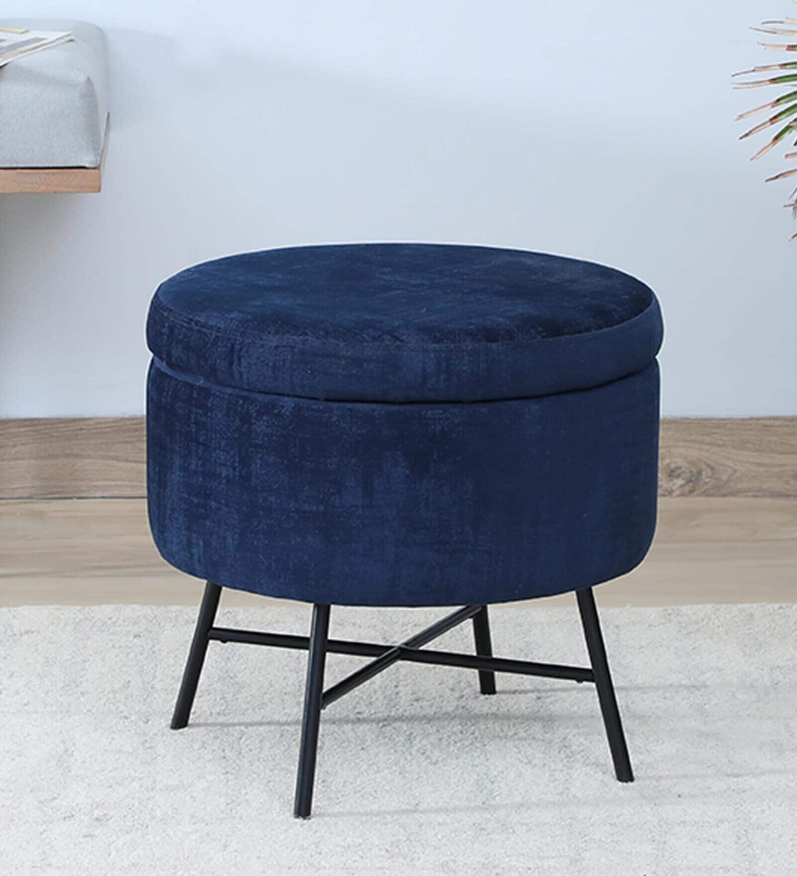 Sagano Velvet Seating Stool in Blue Colour